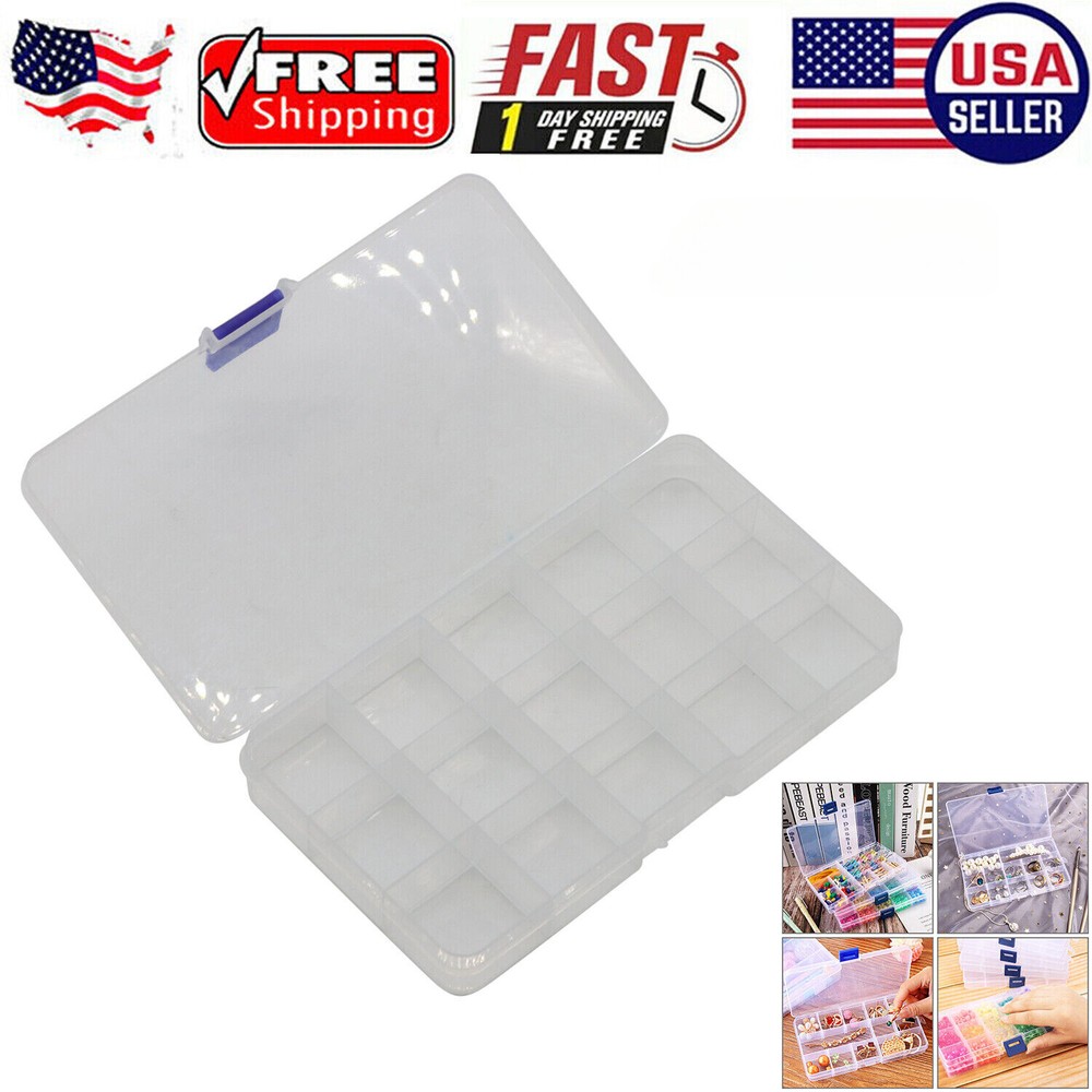 15-compartment clear plastic jewelry bead organizer for DIY craft storage
