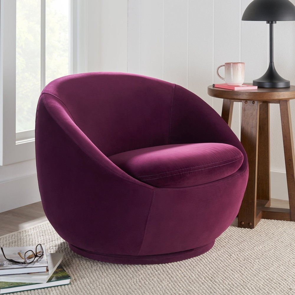 Better Homes & Gardens Modern Soft Velvet Accent Swivel Chair In Merlot