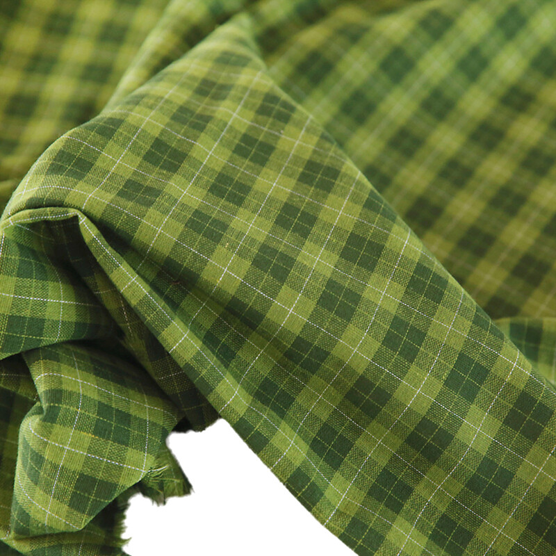 Retro Nostalgic Green Plaid Yarn-Dyed Cloth Tablecloth Curtain Shirt Fabric