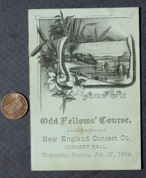 1884 Boston Massachusetts New England Concert Co. Odd Fellows Course Program ---