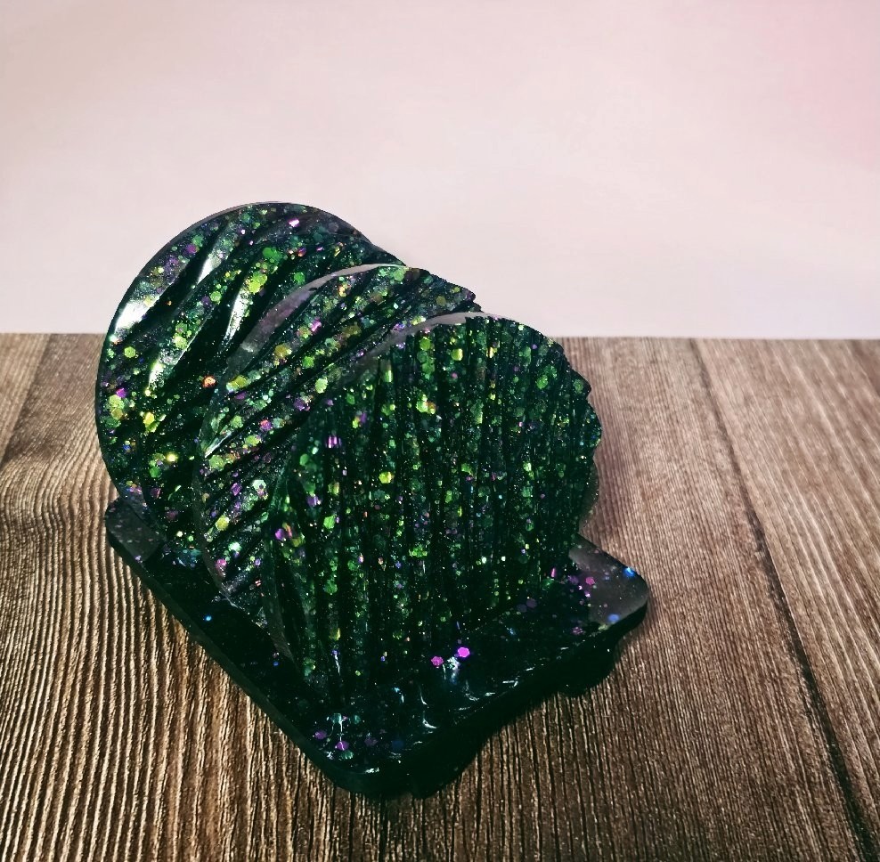 Black Glitter Resin Wavy Coaster Set Handmade 5-Piece