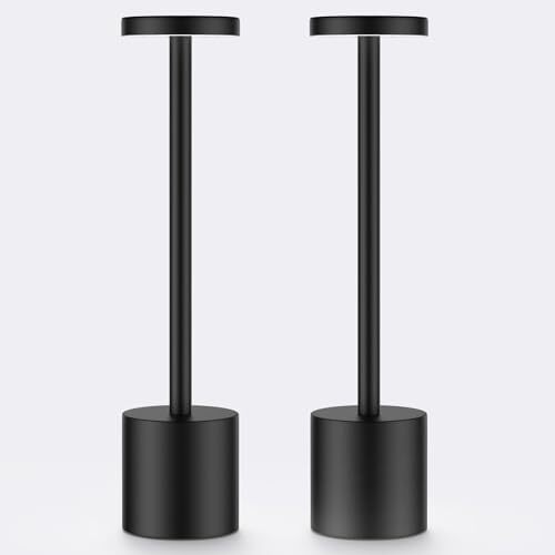 2 Pack Cordless Table Lamp,3 Colors Stepless Dimming Up,Battery Black-2Pack