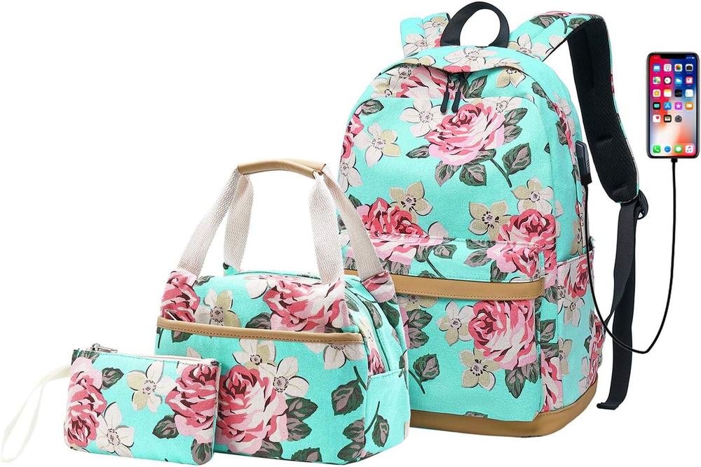 Canvas Back to School Bag, Backpack for School, Teens/kids  (Floral-Water Blue)-image