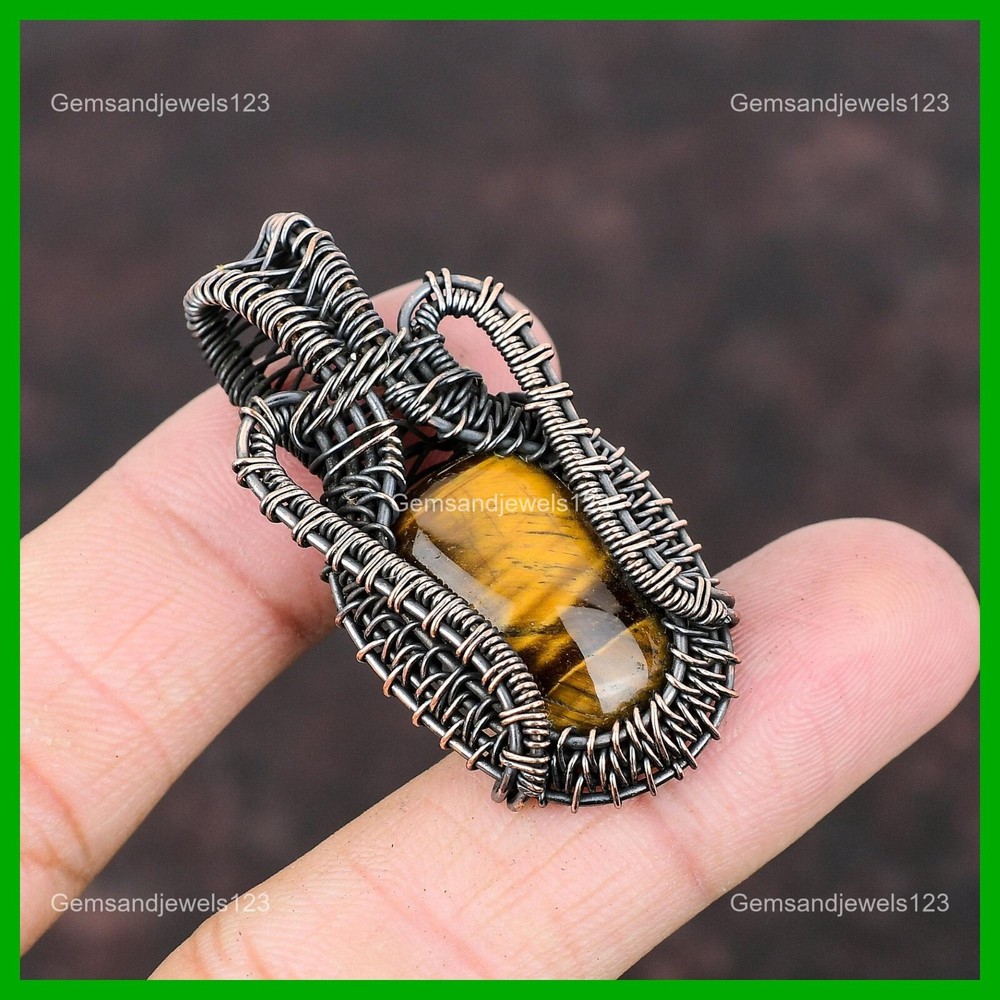 Copper Tigers Eye Wire Wrapped Sacral Chakra Pendant - Mothers Day Gift-image