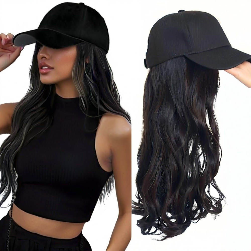 Wigs With A Hat Baseball Wigs Cap Long Wavy Curly Hair Wig Cap For Women