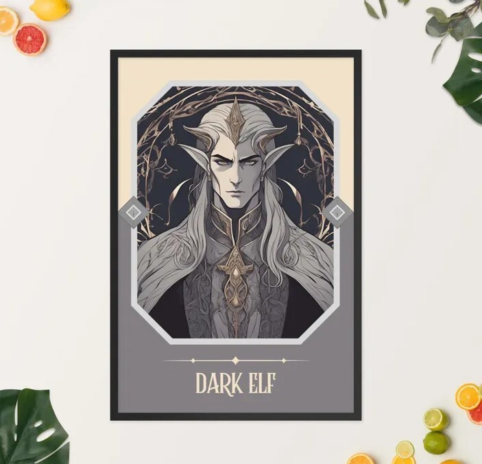 Dark Elf Art Nouveau Tarot Woman Fantasy Art Print