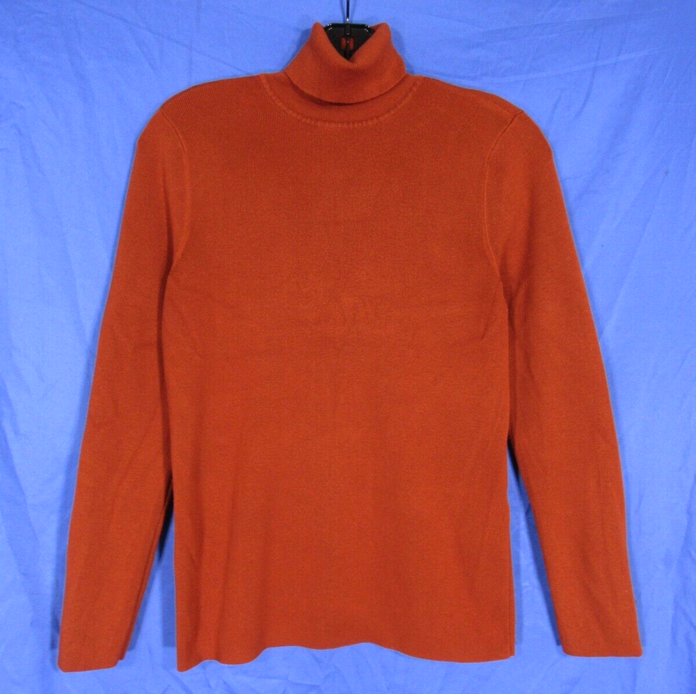 CHICO'S Solid Rust STRETCHY Ribbed Knit TURTLENECK Body-Hugging SWEATER 1 (US M)