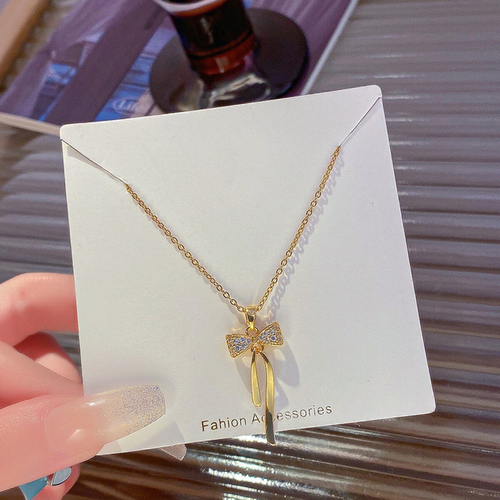 Bow Necklace Adjustable Bow Necklace Titanium Steel Clavicle Chain Gold ZH