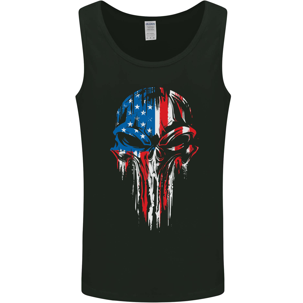 USA Flag Skull Gym MMA Biker America Mens Vest Tank Top