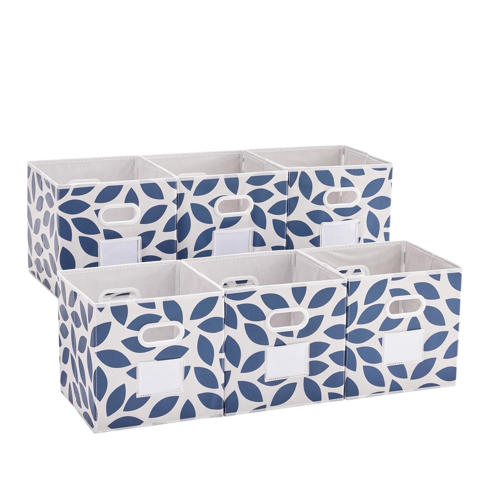 Fabric Storage Bins Cubes Baskets Containers with Dual Plastic Handles for Ho...