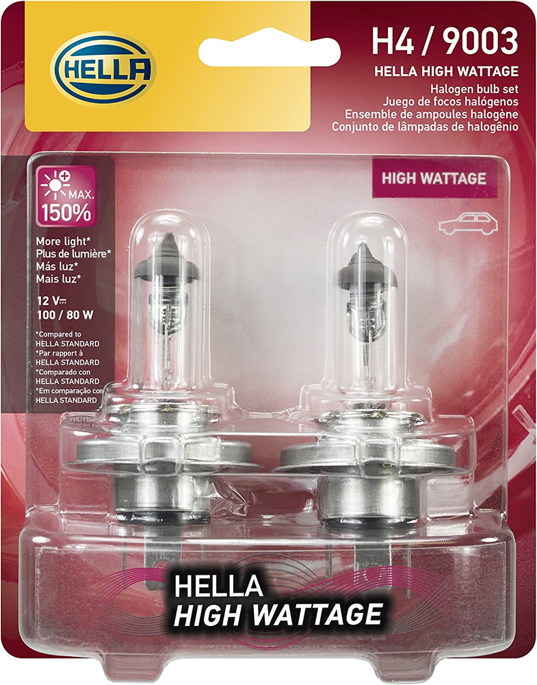 HELLA H4 100/80WTB Twin Blister High Wattage Bulbs, 12V, 2 Pack