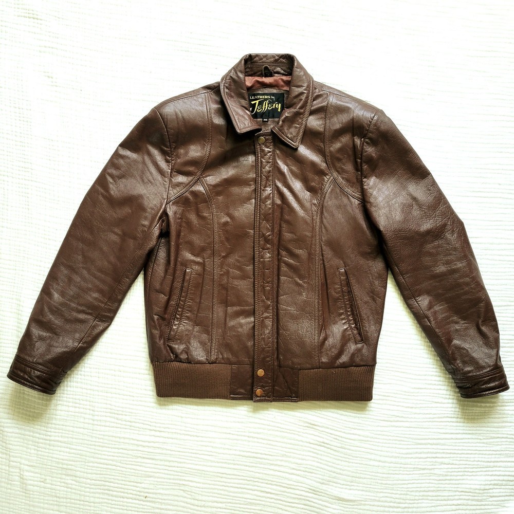 Vintage 80s 90s Brown Leather Bomber Jacket Mens Size 40 Collar Full Zip
