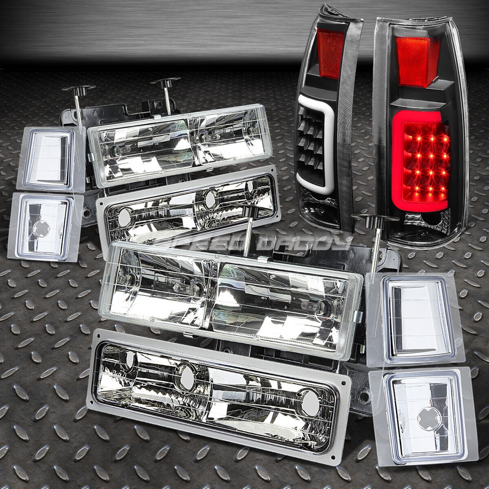 CHROME 8PC HEADLIGHT+BUMPER+CORNER+BLACK 3D LED TAIL LIGHT FOR 94-02 CHEVY C10