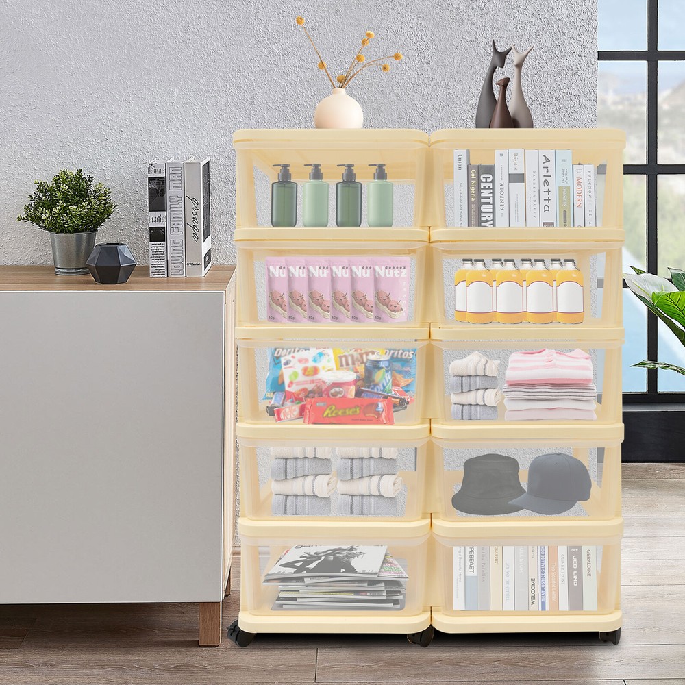 5 Tiers Collapsible Storage Cabinet Box Organizers & Storage Containers w/ Wheel