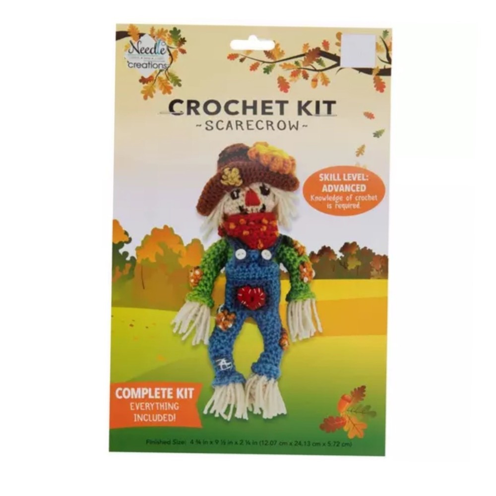 Scarecrow Crochet Kit Complete DIY Needle Creations 4.75x9.5x2.25 Inches  