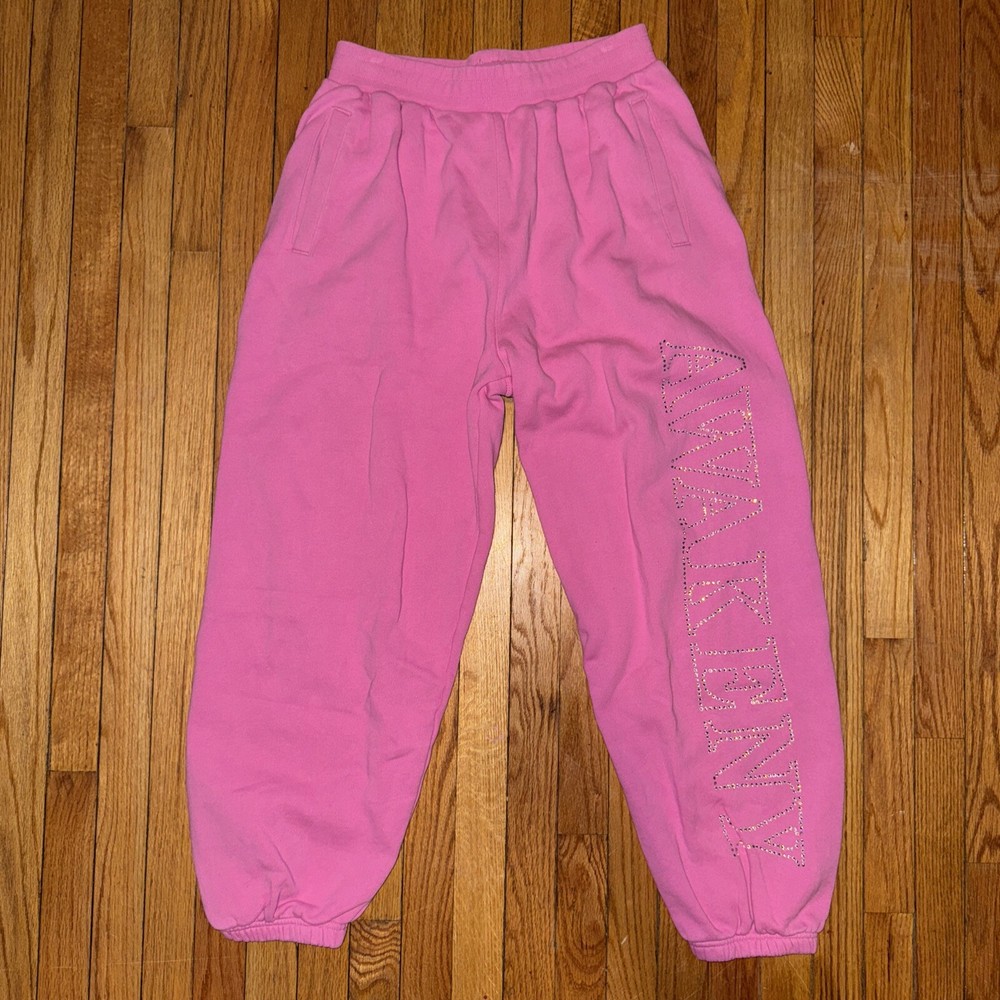 Awake NY Hot Pink Rhinestone Embellished Baggy Sweatpants