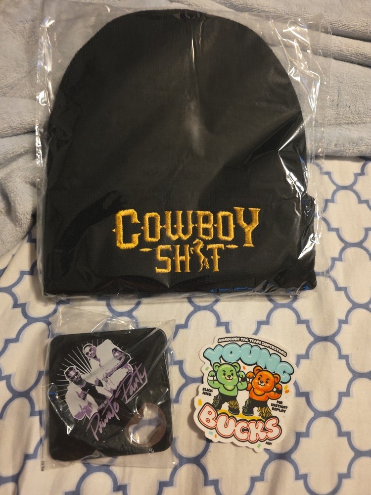Pro Wrestling Crate New AEW Lot Cowboy Sh1t Beanie Private Party Coaster Bucks