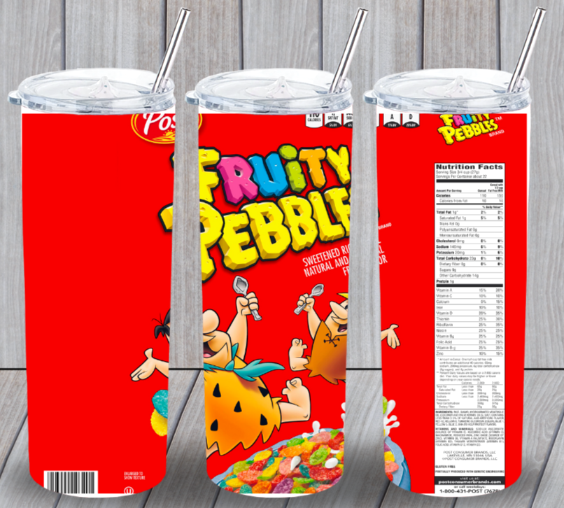 Fruity Pebbles Cereal Multicolor 20oz Insulated Tumbler Lid Plastic Straw New