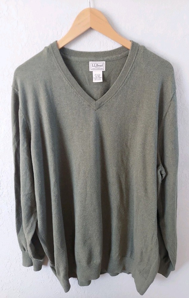 L.L. Bean V Neck Cotton Cashmere Pullover Sweater Green Mens Size XXL-Regular