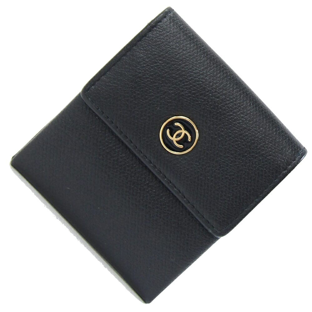 CHANEL Coco Button Vintage Mini Wallet Black Leather A20907 Authentic