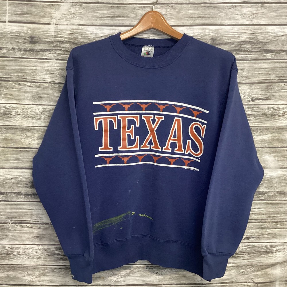 Vintage 90s Texas Longhorns NCAA Football Sweatshirt Mens Medium Blue Graphic UT College Fanwear