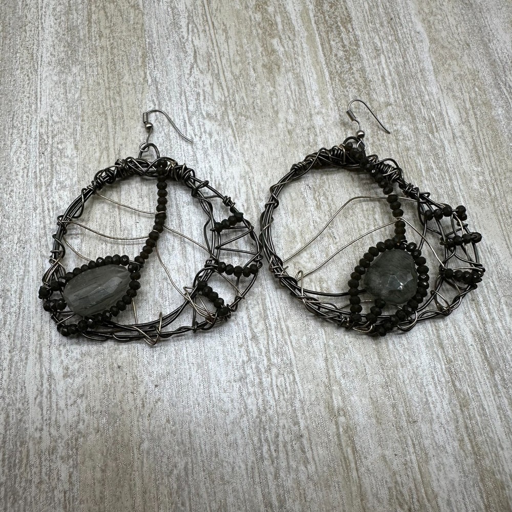 Wire Wrapped Abstract Dangle Cage  Unique Gemstone Earrings