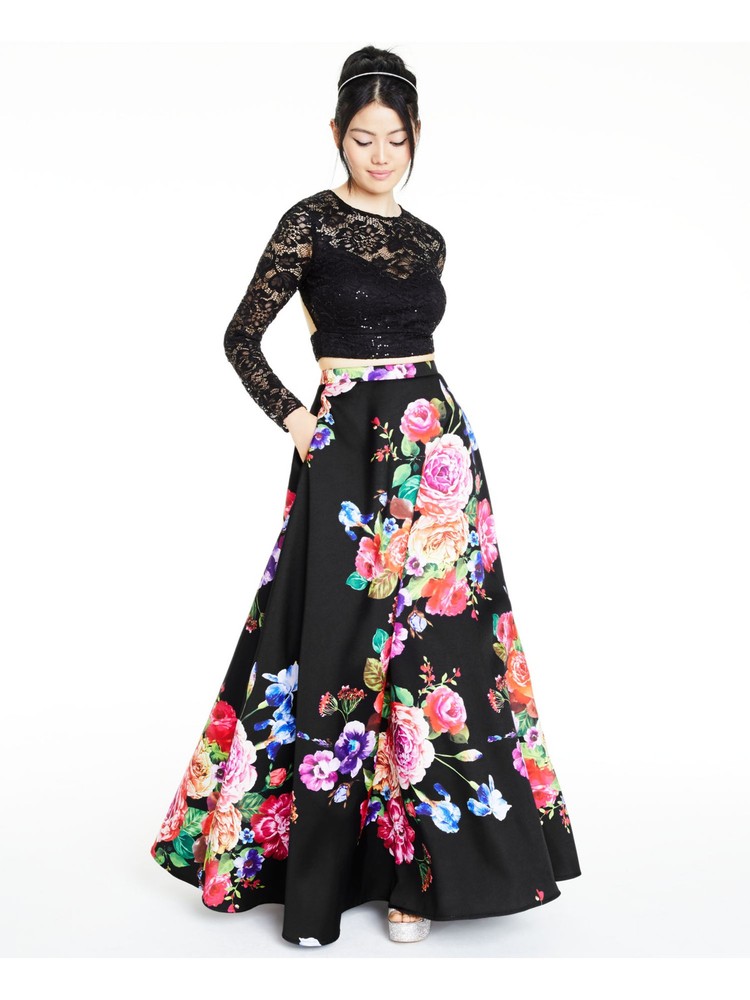 B DARLIN Women's Black Jewel Neck Fit & Flare Formal Skirt 1/2 Sleeve Dress