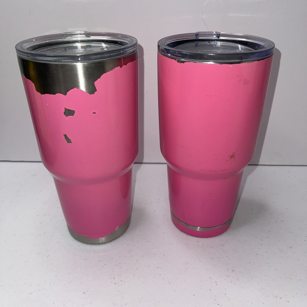 2 YETI  30 oz Steel TUMBLER Rambler With Drink Thru Lid Hot Pink pealing
