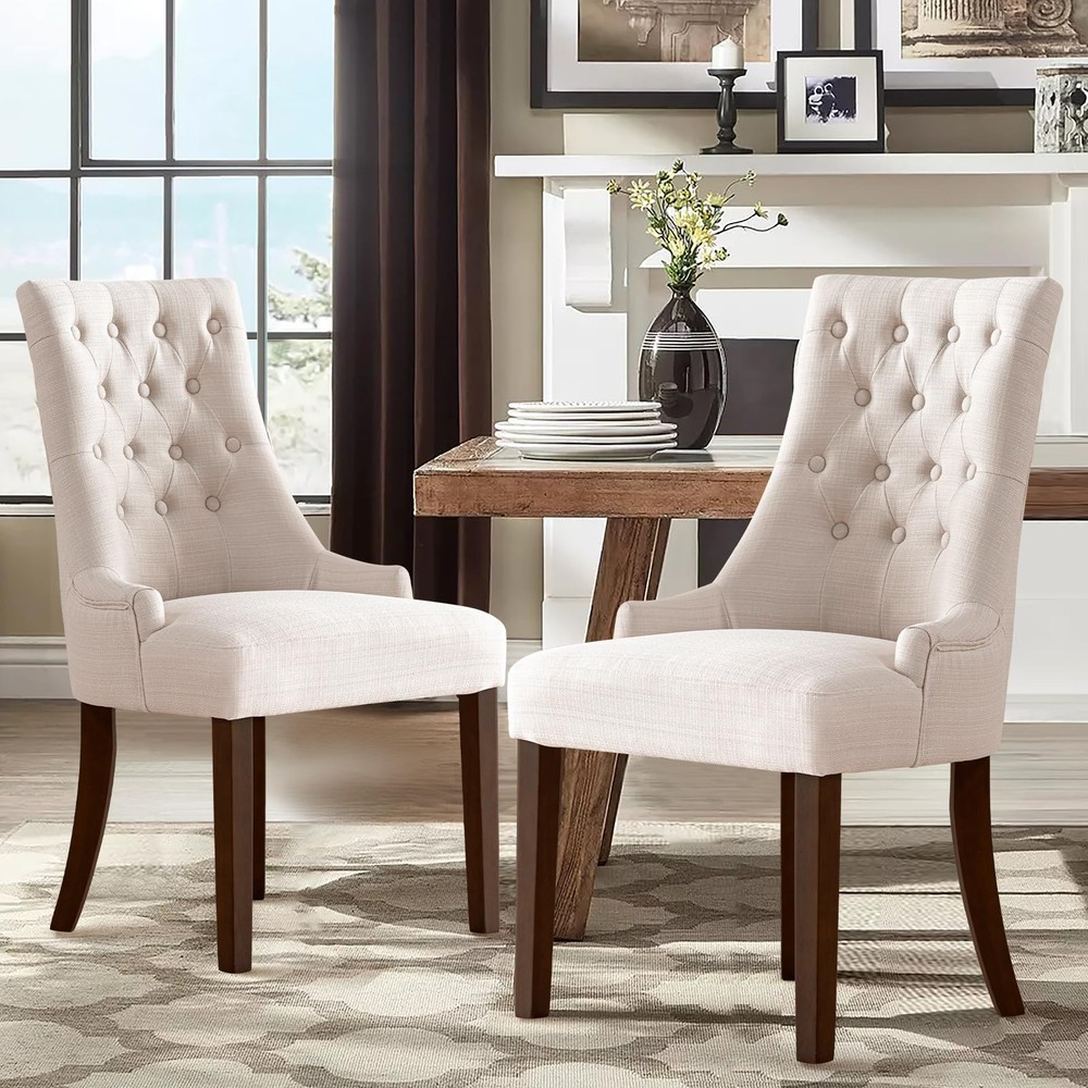 Set of 2 Wingback Upholstered Fabric Dining Room Chairs