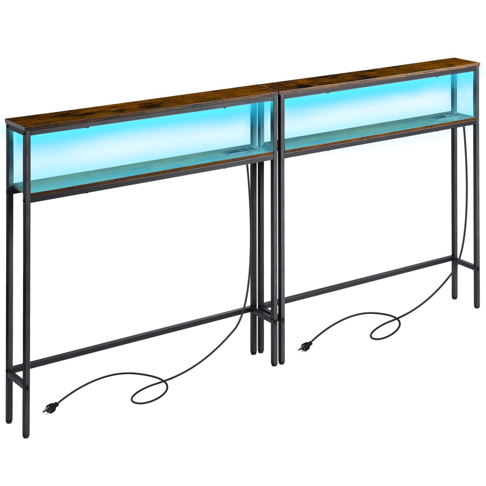 Slim 2-Tier LED Sofa Table with Built-In Lighting 2-Pack