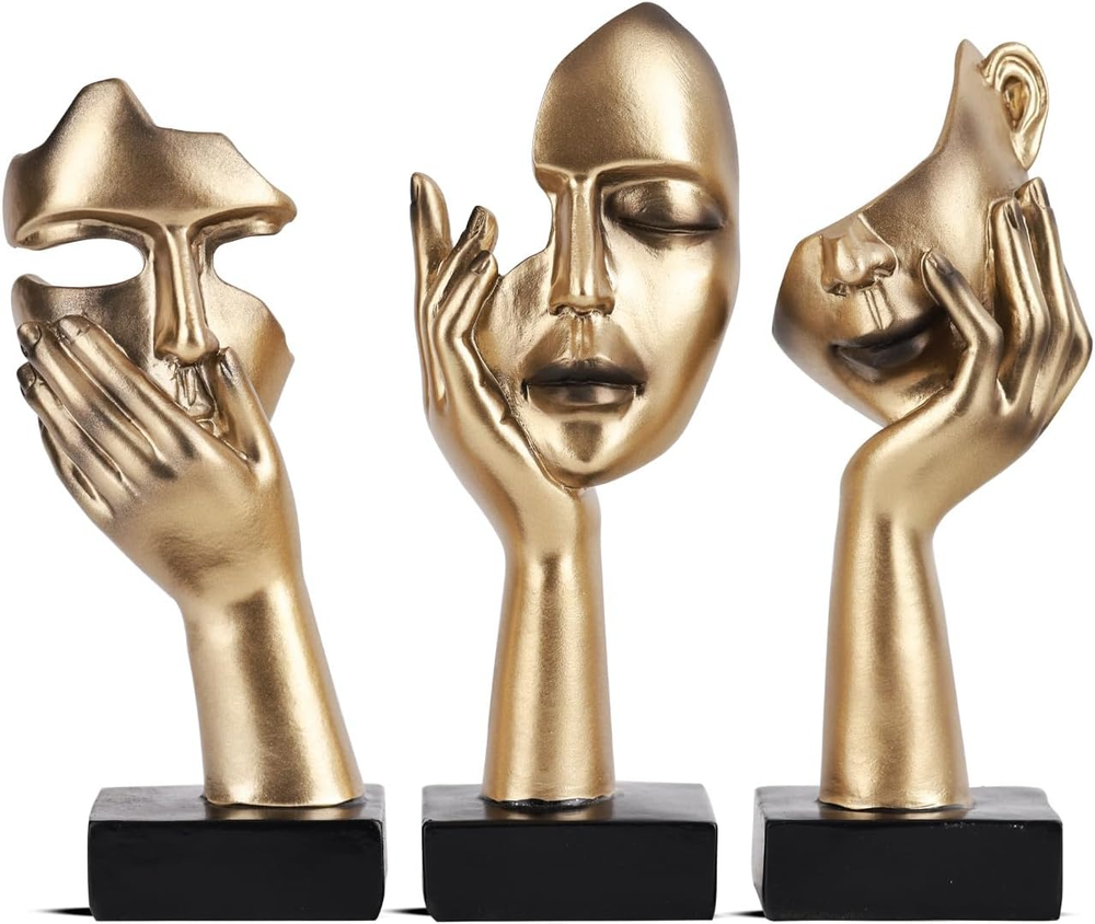 3 PCS Thinker Small Statue, Golden Black Abstract Art Sculpture Modern Home Deco