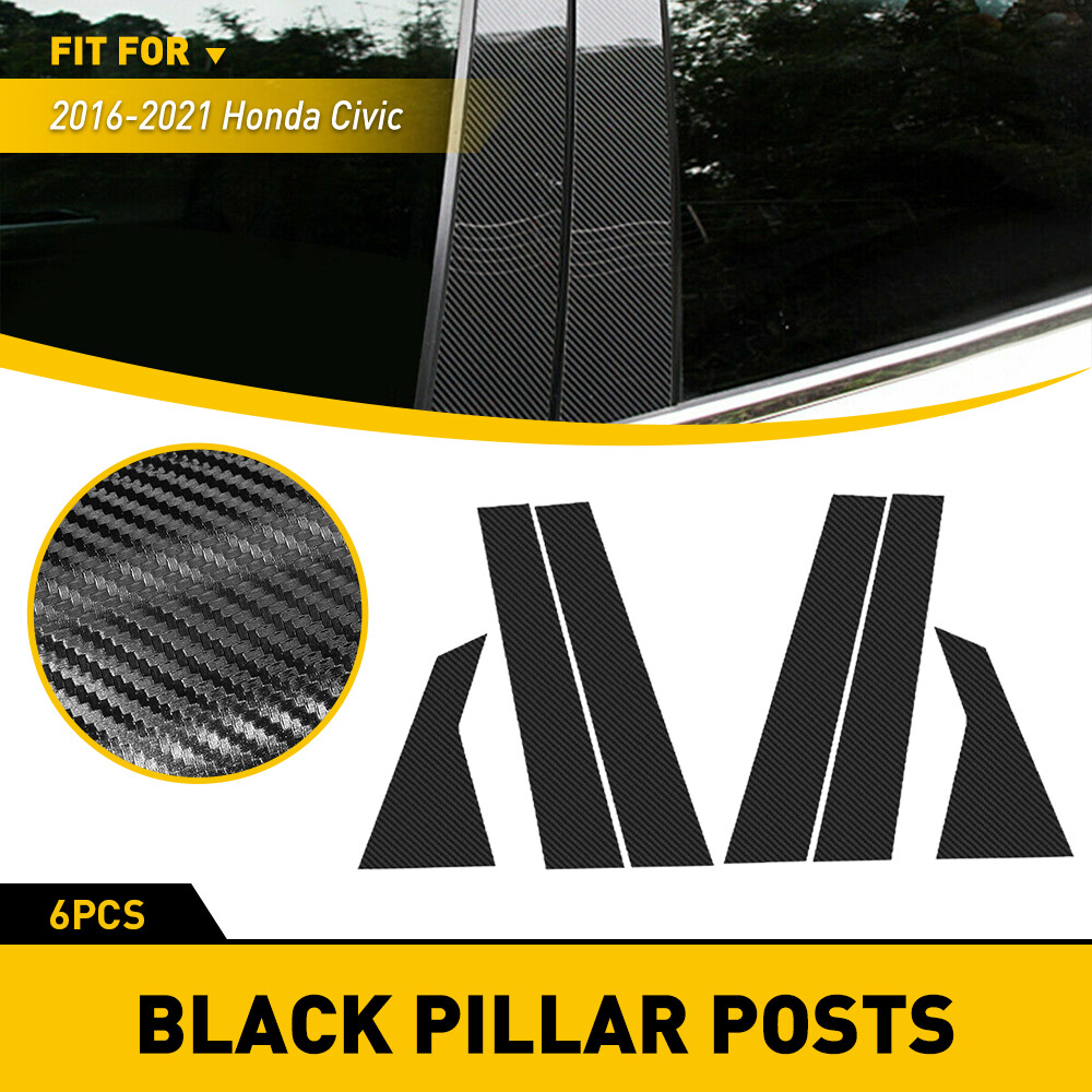 6PCS Pillar Post Door Trim Accessories For Honda Civic Sedan 16-21 Carbon Fiber