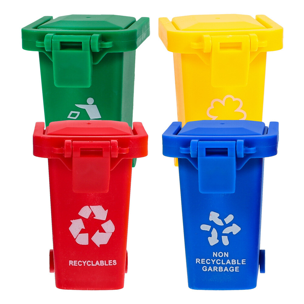 4 Pcs Toy Trash Can with Lid Mini Garbage Truck Green Color Office