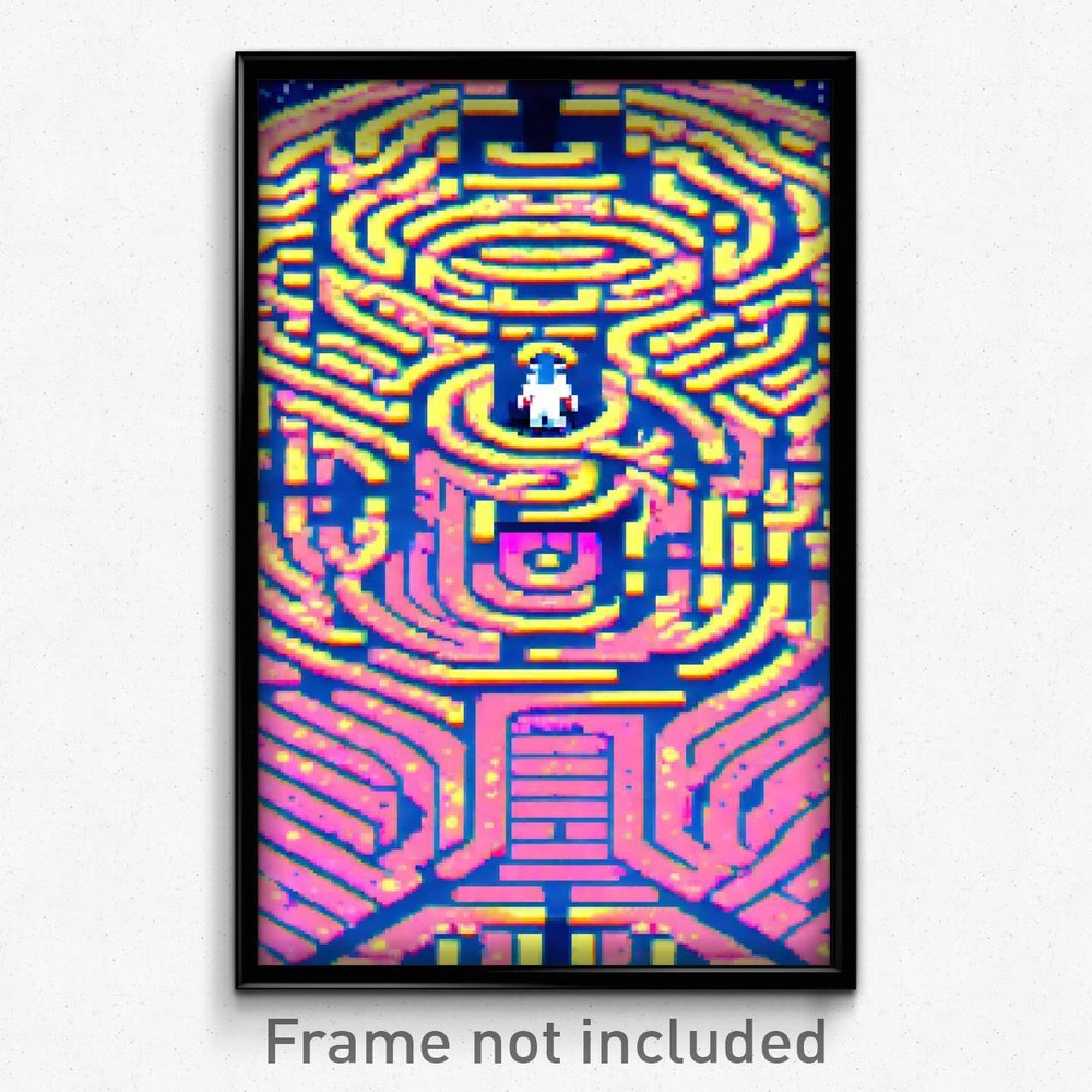 8 Bit Psychedelic Pixel Art Maze Video Game Poster - Trippy Retro Print