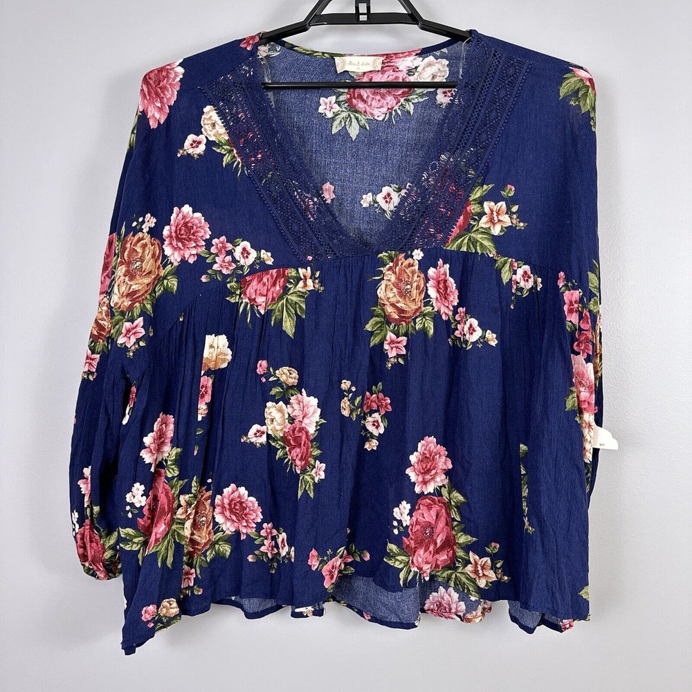 New altar'd state Women's XL Swing Blue Floral Blouse Babydoll Top 3/4 Sleeve