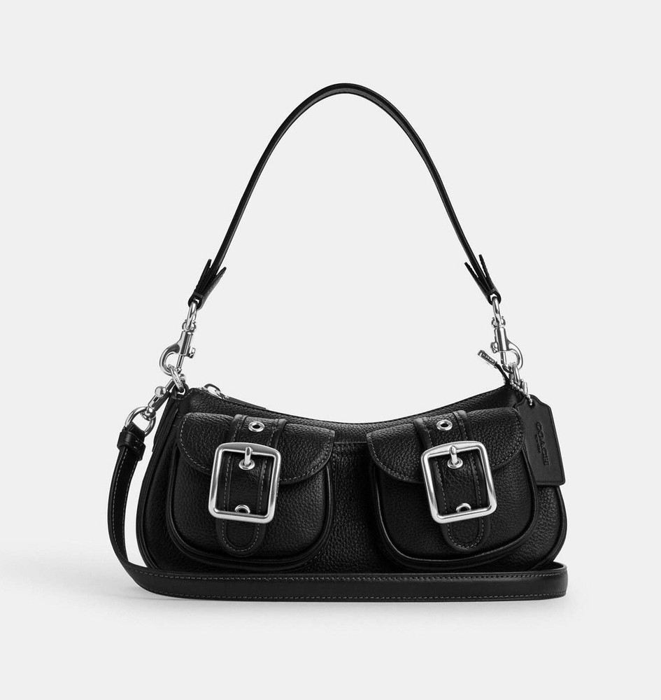 NWT Coach Ashton Leather Baguette Shoulder Bag in Silver Black CM079