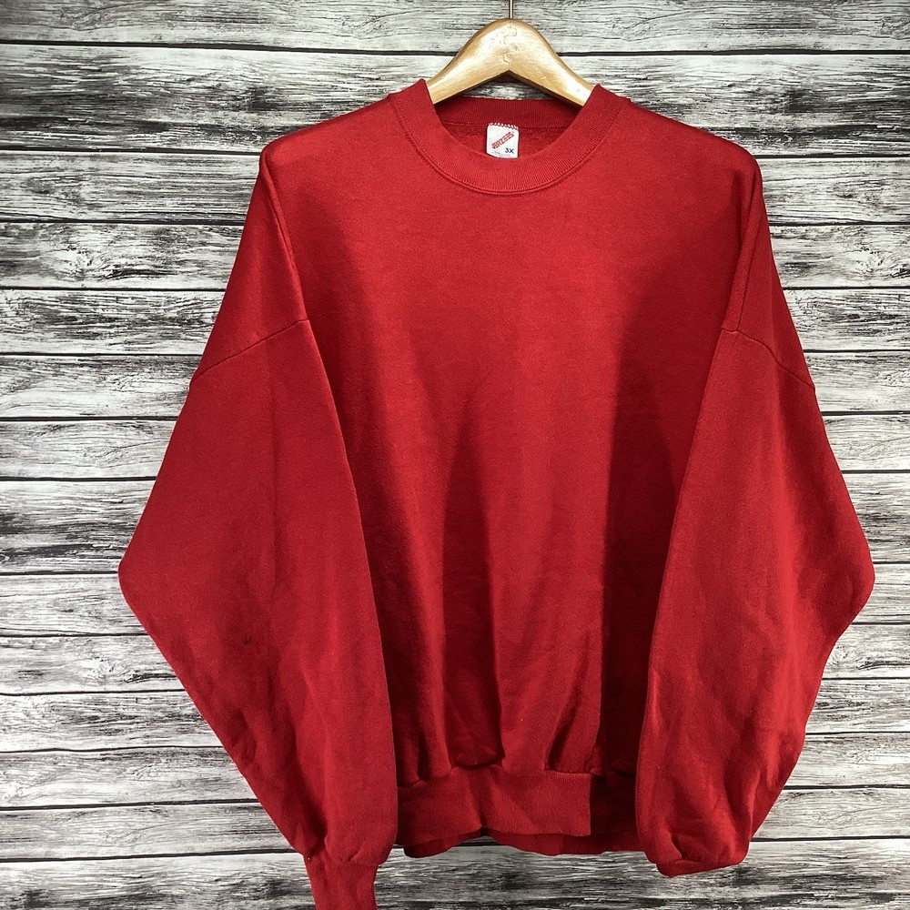 Vintage JERZEES Sweatshirt Mens 3XL Red Crewneck Blank Outerwear USA 90s