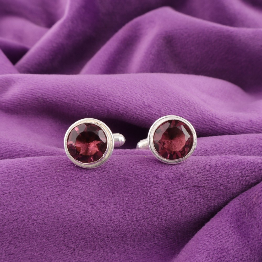 Rhodolite Gemstone 925 Sterling Silver Purple Grooms Valentine Gift Cufflinks