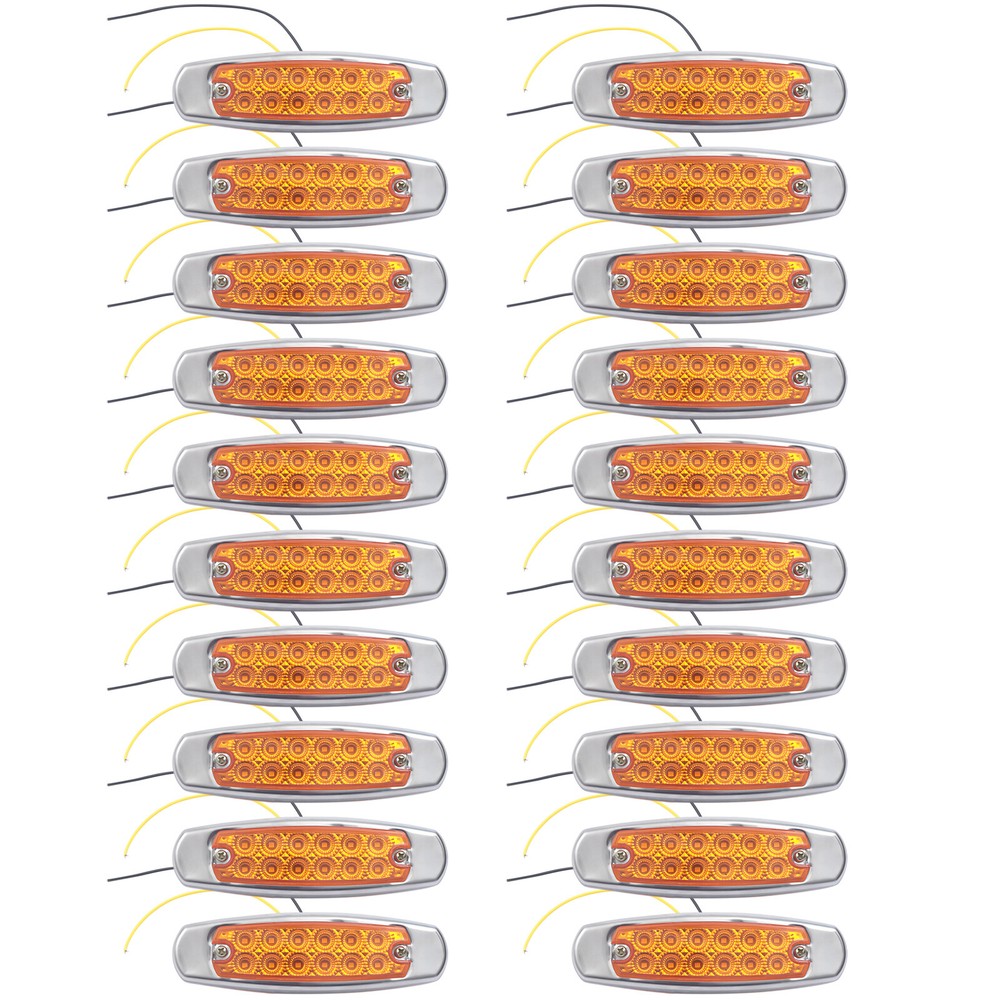 20-Piece Amber LED Side Marker Light Kit – 12-LED Clearance Lights for Peterbilt Trucks & Trailers – 12V Waterproof, Durable, and Easy to Install