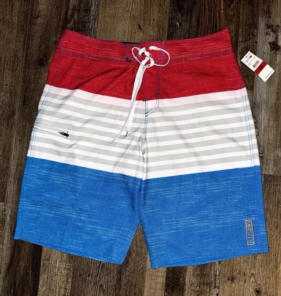 Rusty Board Shorts Men’s 34 Red White Blue Stretch Surf Swim Trunks Vintage NWT