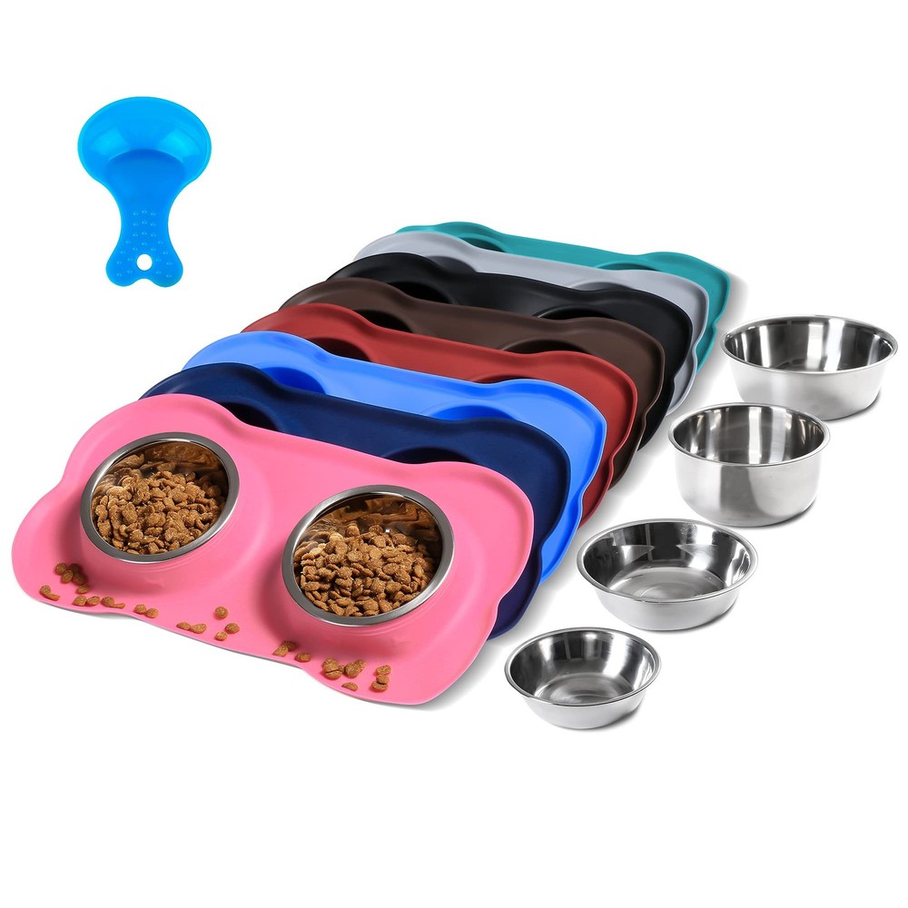 Pet Dog Bowls 2 Stainless Steel Dog Bowl with No Spill Non-Skid Silicone Mat ...