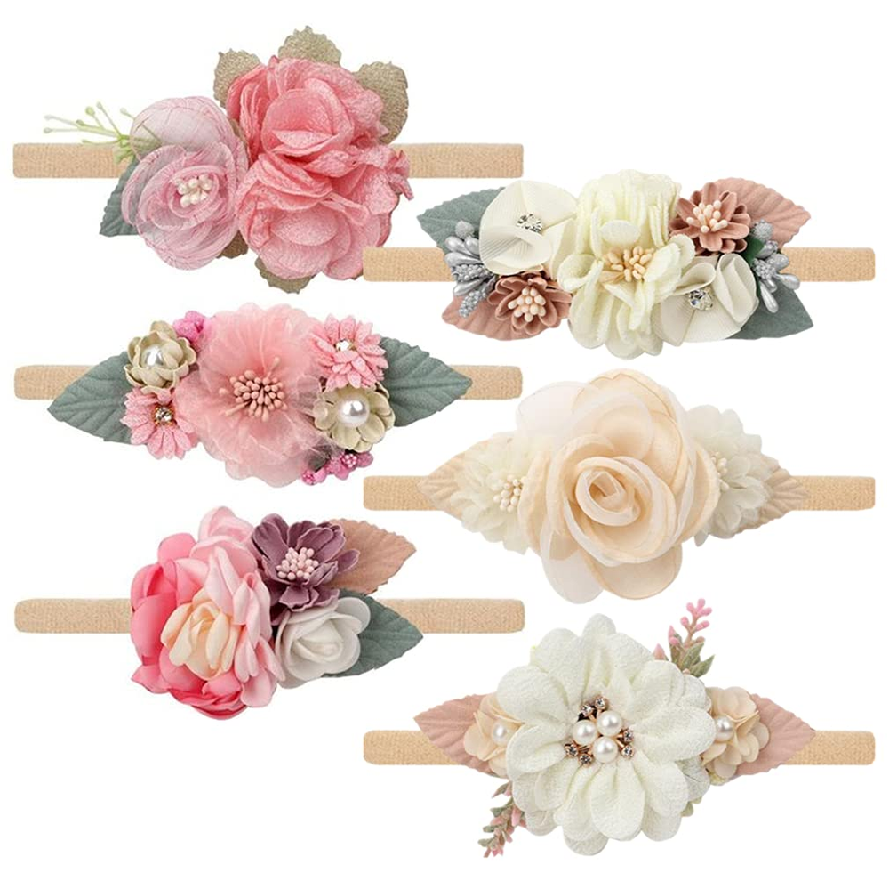 Baby Floral with Nylon Headbands for Newborn Girls Shower Photo (6 Colors)