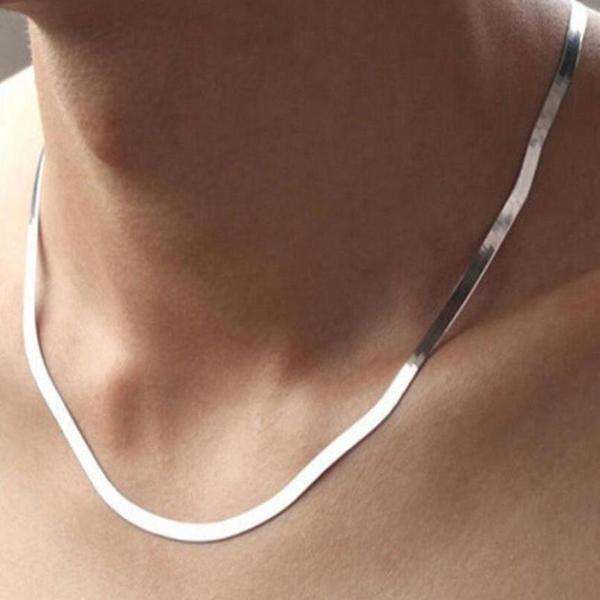 Unisex 18K White Gold Filled Hypoallergenic 22inch 3mm Flat Snake Chain Necklace