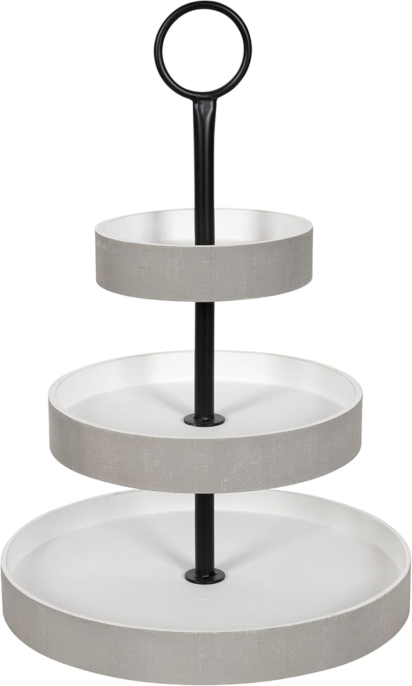 Woodmont Farmhouse Tiered Tray, 16 X 16 X 23, White and Gray, Decorative Distres