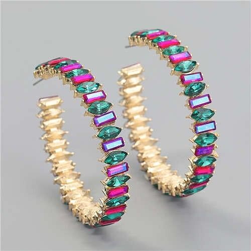 French Fashion Colorful Rhinestone Inlaid Open Design Wholesale Jewelry Hoop Ear