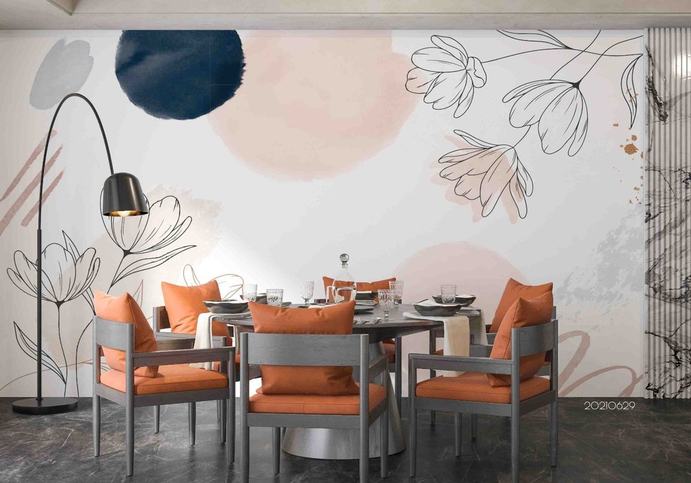 3D Hand Drawn Flowers Watercolor Wall Murals Wallpaper Murals Wall Sticker