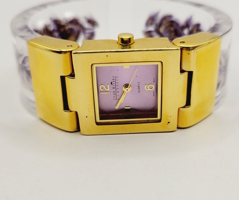 Joan Rivers Purple Floral Acrylic Gold Tone Watch with New Battery