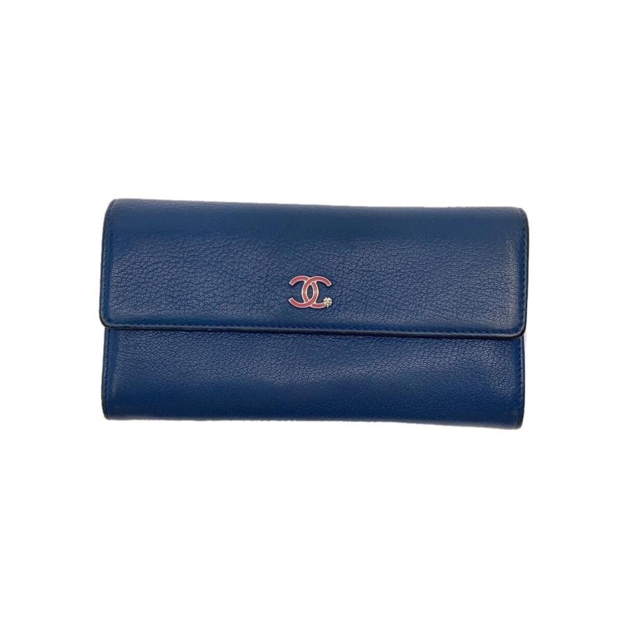 CHANEL Long Wallet/Leather/Blue/Women's from Japan