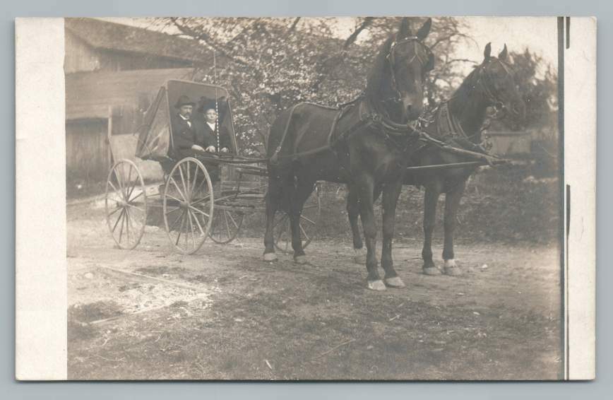 Vintage 1910s Couple in Horse Carriage Antique RPPC Photo Postcard