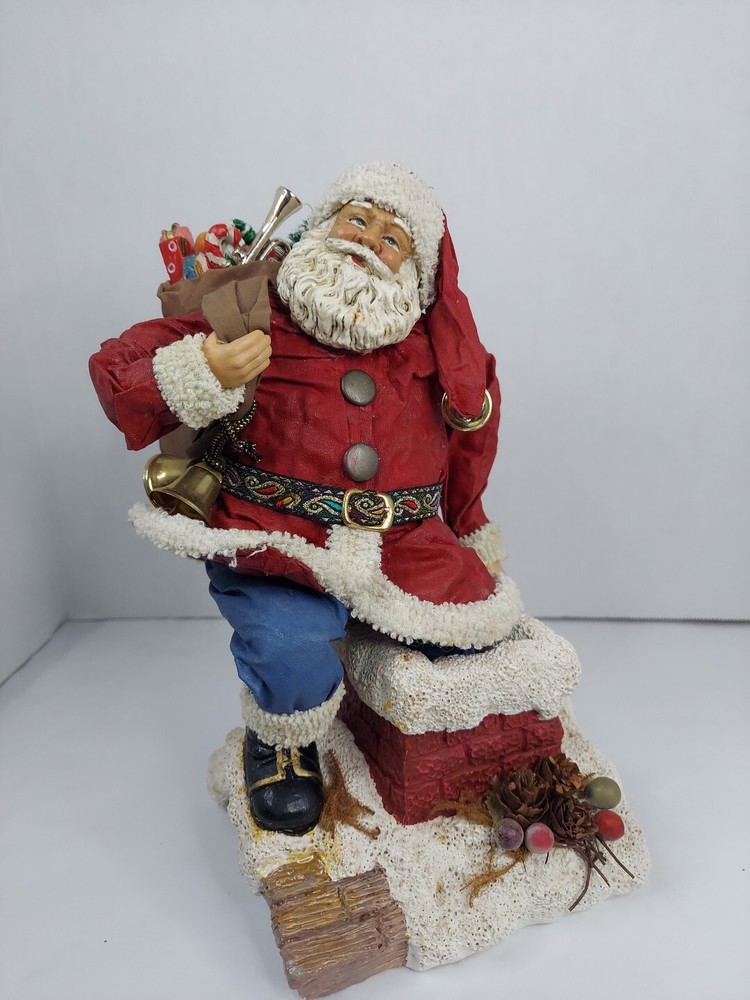 Grandeur Noel Christmas Fabric Mache Santa Claus 10” W Gifts Bells Down Chimney